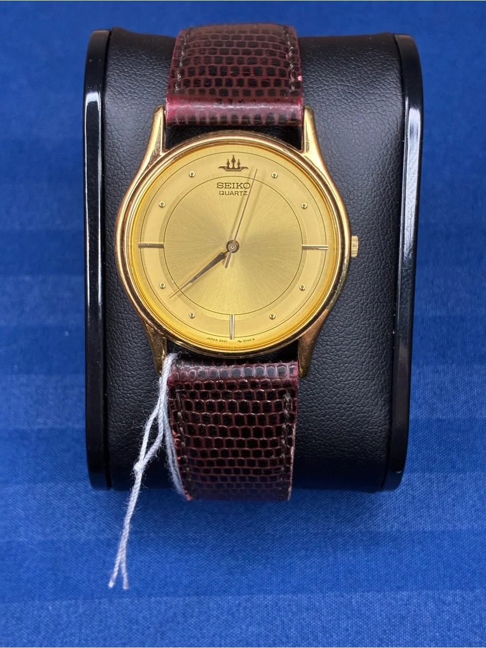 Rare Vintage Seiko Gold Dial Dark Brown Leather Strap Men's Watch